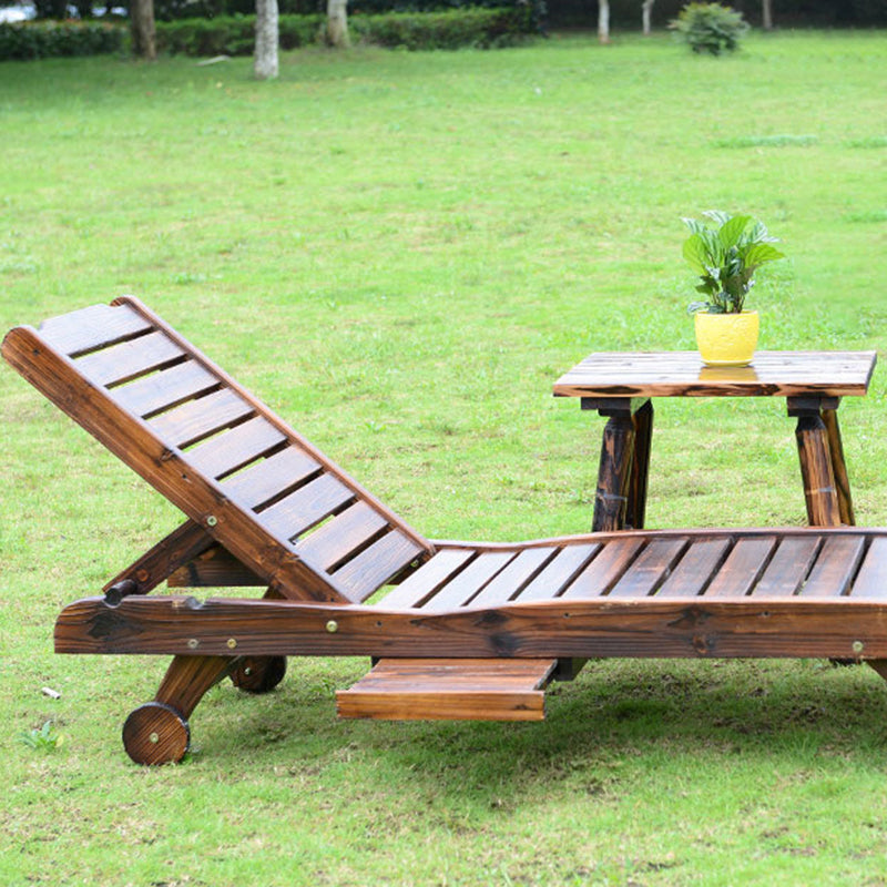 Mesa de centro rectangular rústica tradicional de cedro para exterior con respaldo ajustable y función reclinable