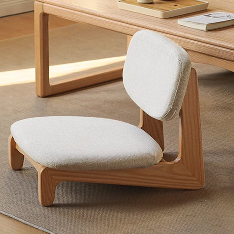 Traditional Japanese Rectangular Solid Wood Stool with Cotton-Linen Upholstery, Low-Profile Backless Design for Living Room