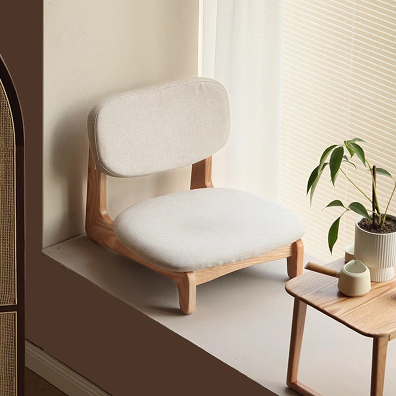 Traditional Japanese Rectangular Solid Wood Stool with Cotton-Linen Upholstery, Low-Profile Backless Design for Living Room