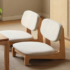 Traditional Japanese Rectangular Solid Wood Stool with Cotton-Linen Upholstery, Low-Profile Backless Design for Living Room