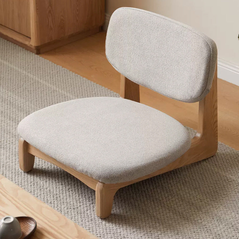 Traditional Japanese Rectangular Solid Wood Stool with Cotton-Linen Upholstery, Low-Profile Backless Design for Living Room