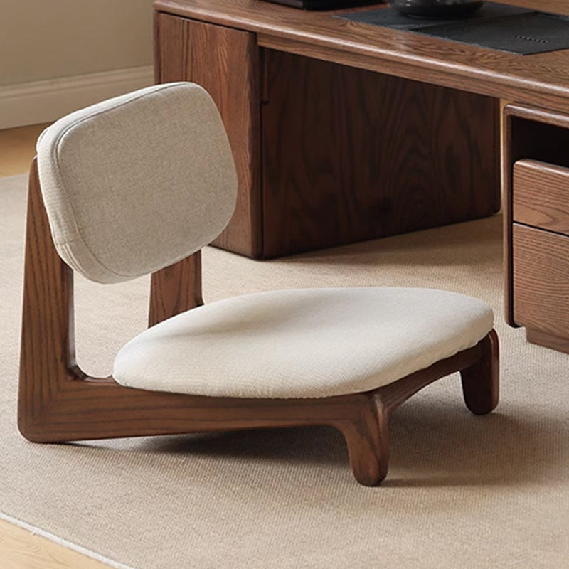 Traditional Japanese Rectangular Solid Wood Stool with Cotton-Linen Upholstery, Low-Profile Backless Design for Living Room