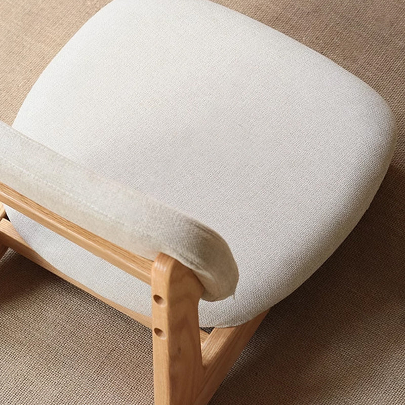 Traditional Japanese Rectangular Solid Wood Stool with Cotton-Linen Upholstery, Low-Profile Backless Design for Living Room