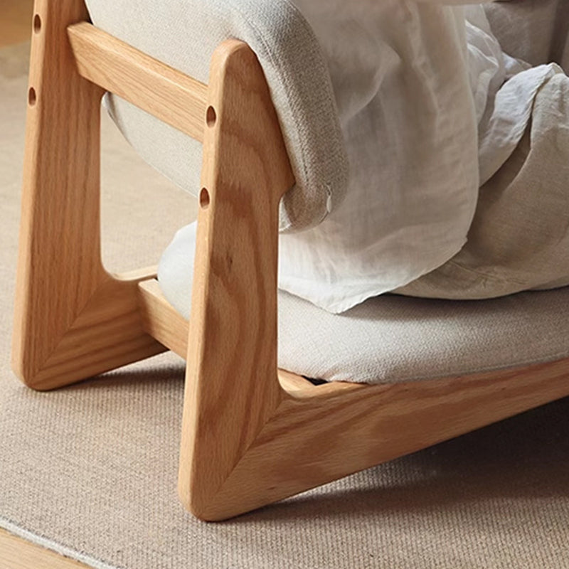 Traditional Japanese Rectangular Solid Wood Stool with Cotton-Linen Upholstery, Low-Profile Backless Design for Living Room