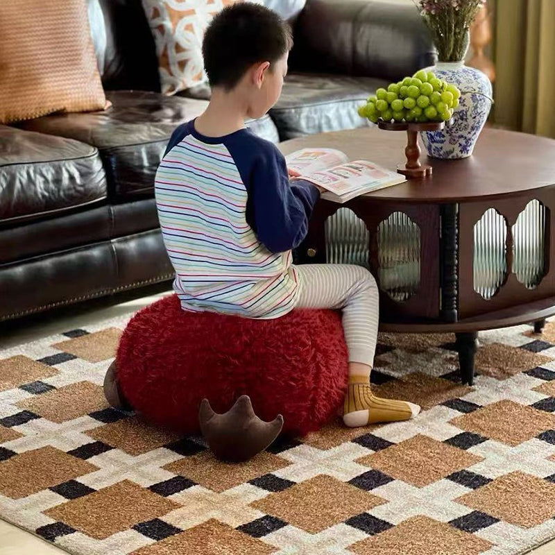 Contemporary Round EPP Particle Kids Stool — Short, Low, Backless & Armless, Fleece Finish, Living Room