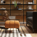 Contemporary Luxury Rectangular Cat-Claw Leather Stool with Solid Wood and Iron Frame, Low-Profile, Backless & Armless for Living Room