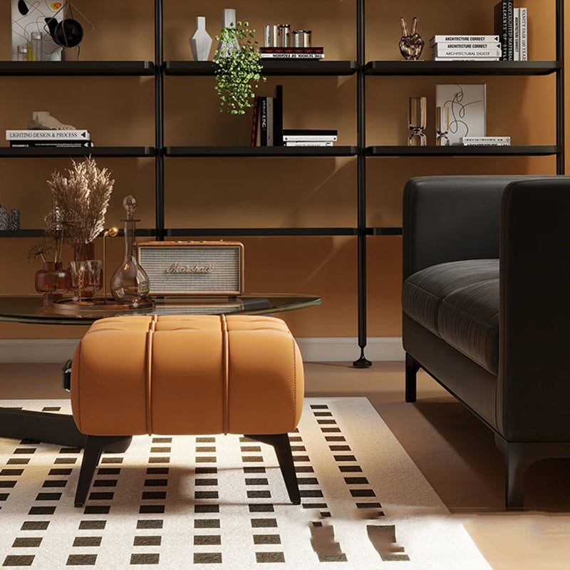 Contemporary Luxury Rectangular Cat-Claw Leather Stool with Solid Wood and Iron Frame, Low-Profile, Backless & Armless for Living Room