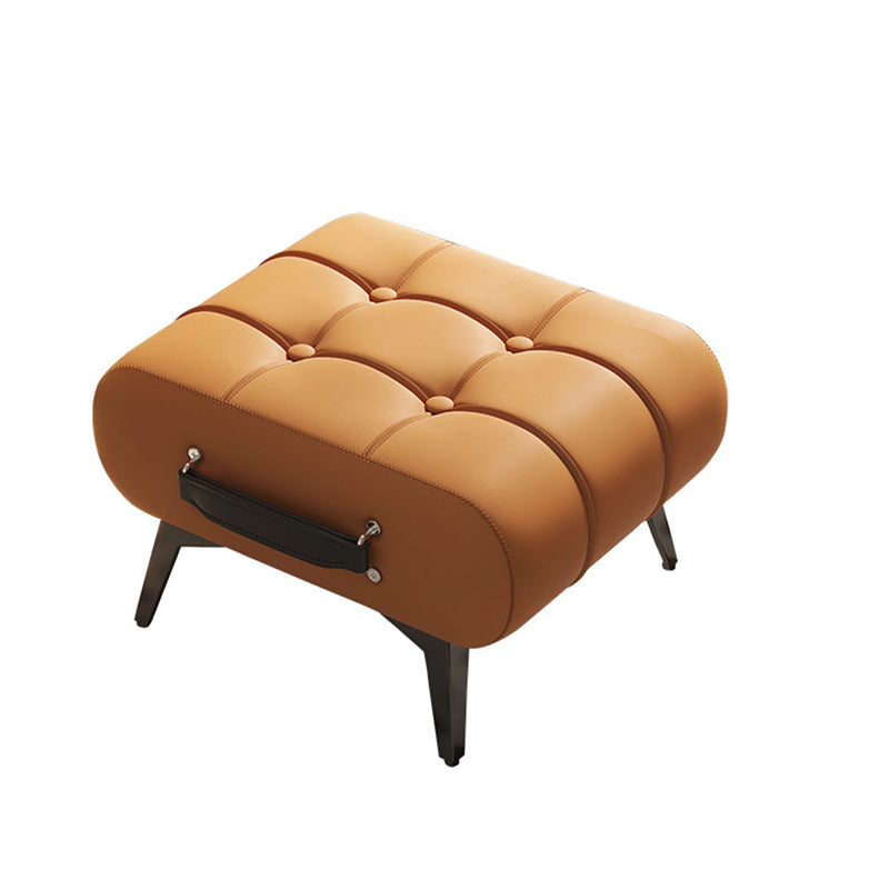 Contemporary Luxury Rectangular Cat-Claw Leather Stool with Solid Wood and Iron Frame, Low-Profile, Backless & Armless for Living Room