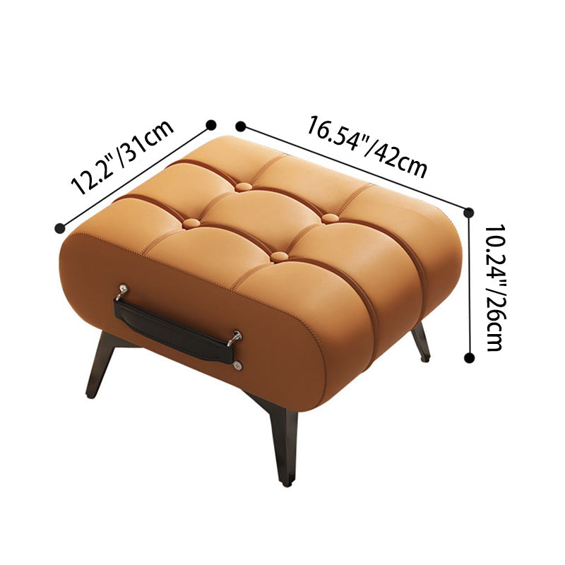 Contemporary Luxury Rectangular Cat-Claw Leather Stool with Solid Wood and Iron Frame, Low-Profile, Backless & Armless for Living Room