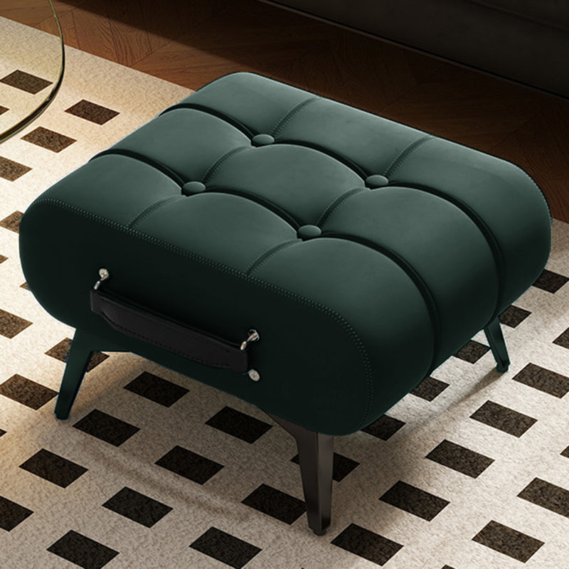 Contemporary Luxury Rectangular Cat-Claw Leather Stool with Solid Wood and Iron Frame, Low-Profile, Backless & Armless for Living Room