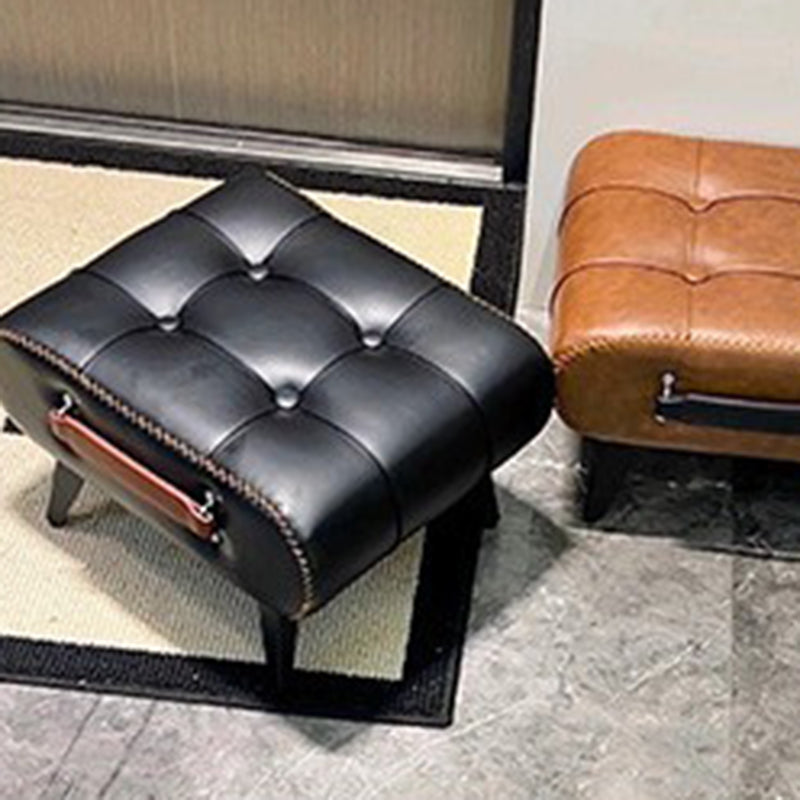 Contemporary Luxury Rectangular Cat-Claw Leather Stool with Solid Wood and Iron Frame, Low-Profile, Backless & Armless for Living Room