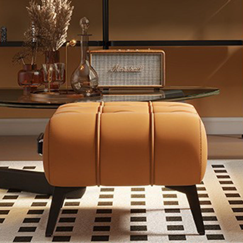 Contemporary Luxury Rectangular Cat-Claw Leather Stool with Solid Wood and Iron Frame, Low-Profile, Backless & Armless for Living Room