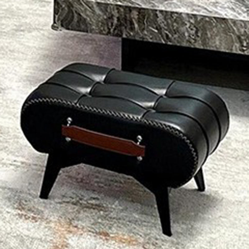 Contemporary Luxury Rectangular Cat-Claw Leather Stool with Solid Wood and Iron Frame, Low-Profile, Backless & Armless for Living Room