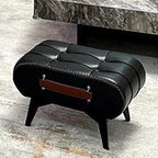 Contemporary Luxury Rectangular Cat-Claw Leather Stool with Solid Wood and Iron Frame, Low-Profile, Backless & Armless for Living Room