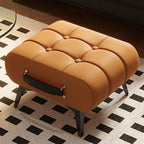 Contemporary Luxury Rectangular Cat-Claw Leather Stool with Solid Wood and Iron Frame, Low-Profile, Backless & Armless for Living Room