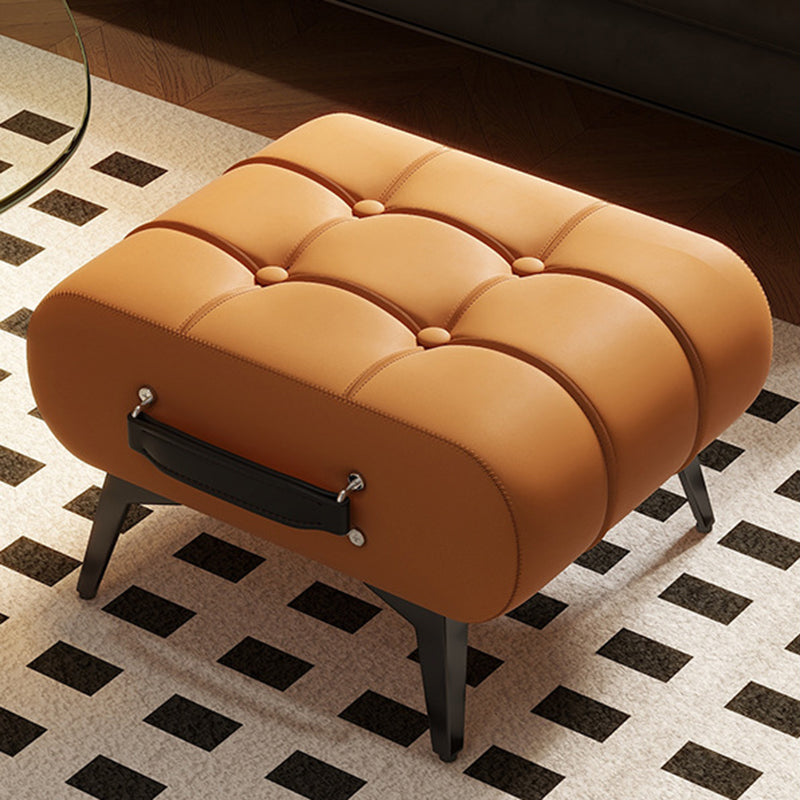 Contemporary Luxury Rectangular Cat-Claw Leather Stool with Solid Wood and Iron Frame, Low-Profile, Backless & Armless for Living Room