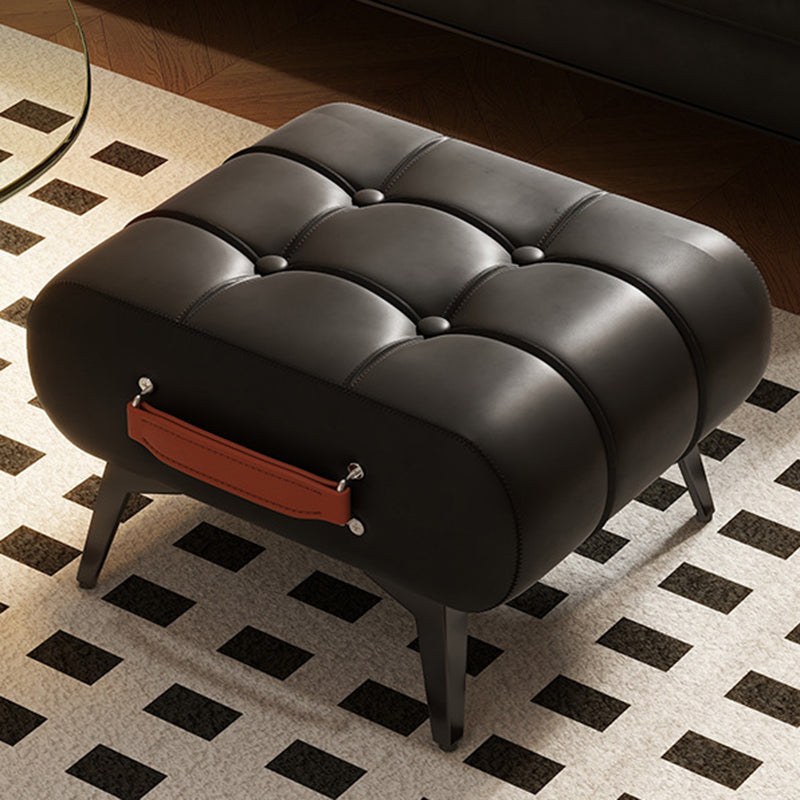 Contemporary Luxury Rectangular Cat-Claw Leather Stool with Solid Wood and Iron Frame, Low-Profile, Backless & Armless for Living Room