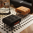 Contemporary Luxury Rectangular Cat-Claw Leather Stool with Solid Wood and Iron Frame, Low-Profile, Backless & Armless for Living Room