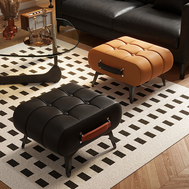 Contemporary Luxury Rectangular Cat-Claw Leather Stool with Solid Wood and Iron Frame, Low-Profile, Backless & Armless for Living Room