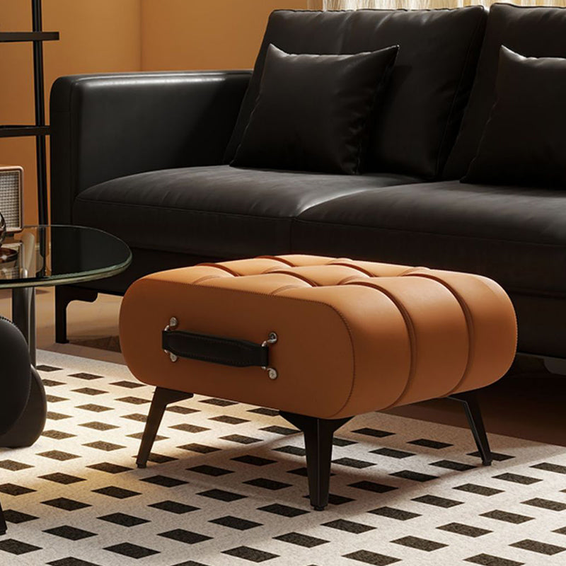 Contemporary Luxury Rectangular Cat-Claw Leather Stool with Solid Wood and Iron Frame, Low-Profile, Backless & Armless for Living Room