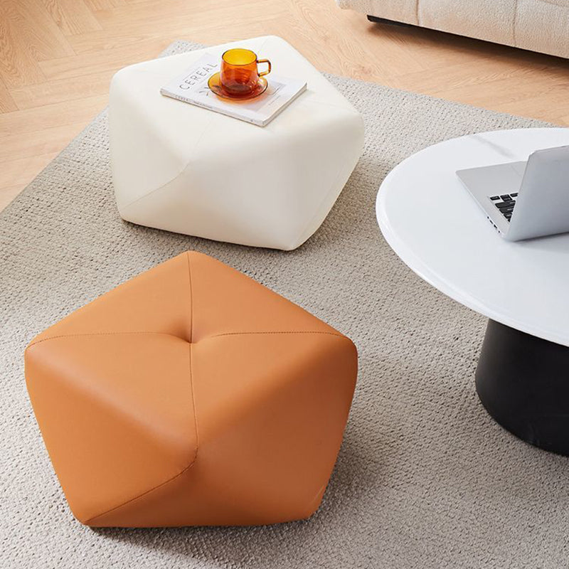 Luxurious Contemporary Octagonal Cat-Claw Leather and Wood Low Stool, Backless and Armless for Living Room