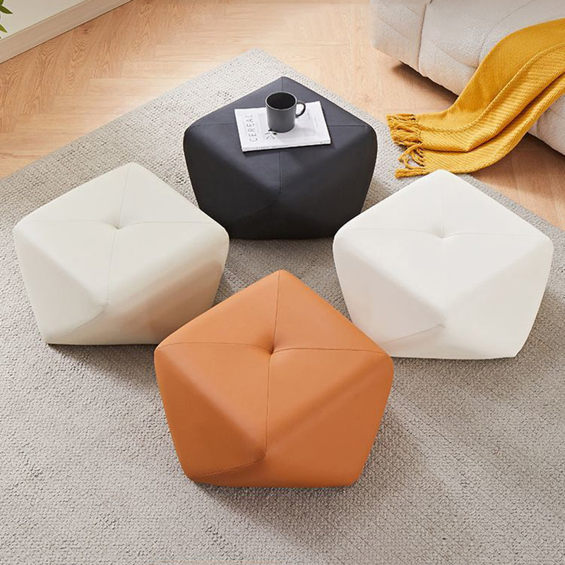 Luxurious Contemporary Octagonal Cat-Claw Leather and Wood Low Stool, Backless and Armless for Living Room
