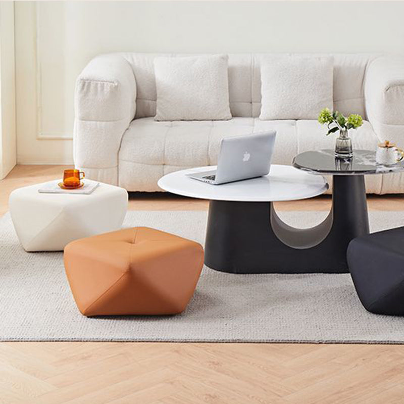 Luxurious Contemporary Octagonal Cat-Claw Leather and Wood Low Stool, Backless and Armless for Living Room