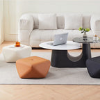 Luxurious Contemporary Octagonal Cat-Claw Leather and Wood Low Stool, Backless and Armless for Living Room