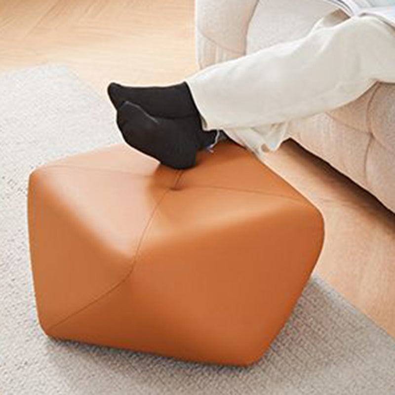 Luxurious Contemporary Octagonal Cat-Claw Leather and Wood Low Stool, Backless and Armless for Living Room