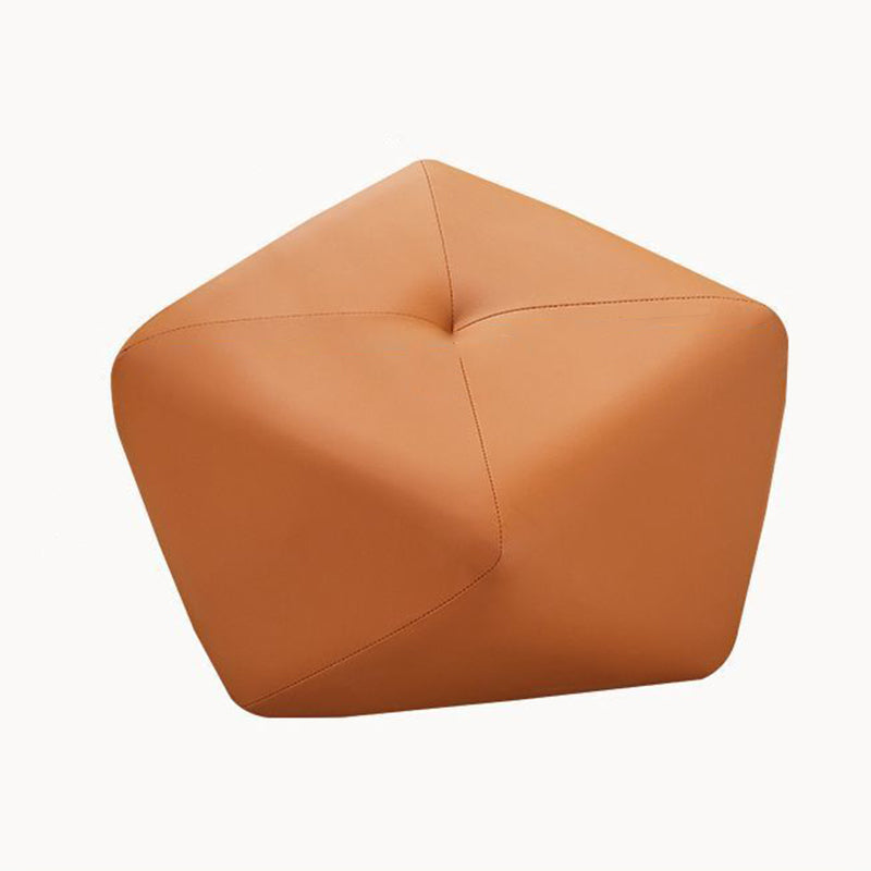 Luxurious Contemporary Octagonal Cat-Claw Leather and Wood Low Stool, Backless and Armless for Living Room