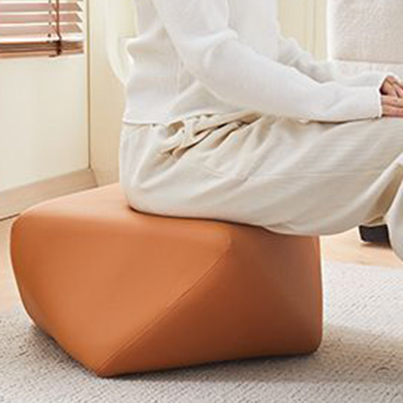 Luxurious Contemporary Octagonal Cat-Claw Leather and Wood Low Stool, Backless and Armless for Living Room