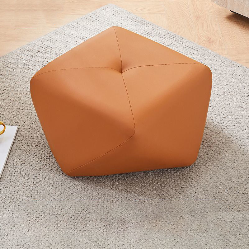 Luxurious Contemporary Octagonal Cat-Claw Leather and Wood Low Stool, Backless and Armless for Living Room