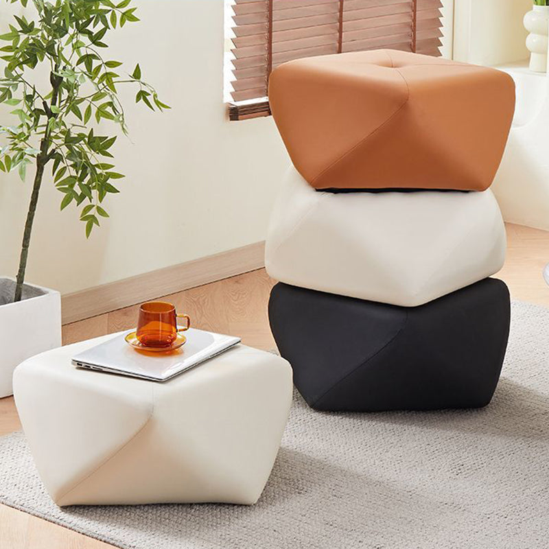 Luxurious Contemporary Octagonal Cat-Claw Leather and Wood Low Stool, Backless and Armless for Living Room