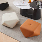 Luxurious Contemporary Octagonal Cat-Claw Leather and Wood Low Stool, Backless and Armless for Living Room