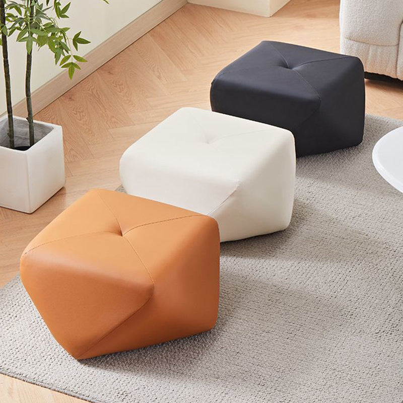 Luxurious Contemporary Octagonal Cat-Claw Leather and Wood Low Stool, Backless and Armless for Living Room
