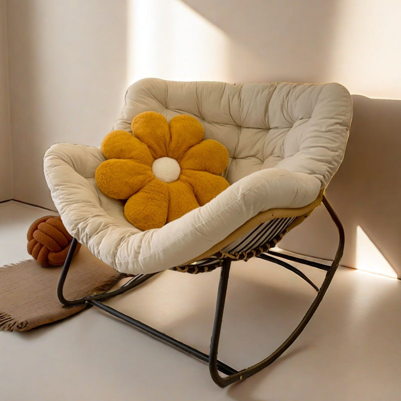 Sillón Mecedora Curvo Nido de Pájaro Moderno Minimalista — Sin Brazos, Tela de Mezcla de Lino, Estructura de Acero al Carbono con Respaldo de Ratán PE, Perfecto para Sala de Estar