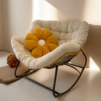 Sillón Mecedora Curvo Nido de Pájaro Moderno Minimalista — Sin Brazos, Tela de Mezcla de Lino, Estructura de Acero al Carbono con Respaldo de Ratán PE, Perfecto para Sala de Estar