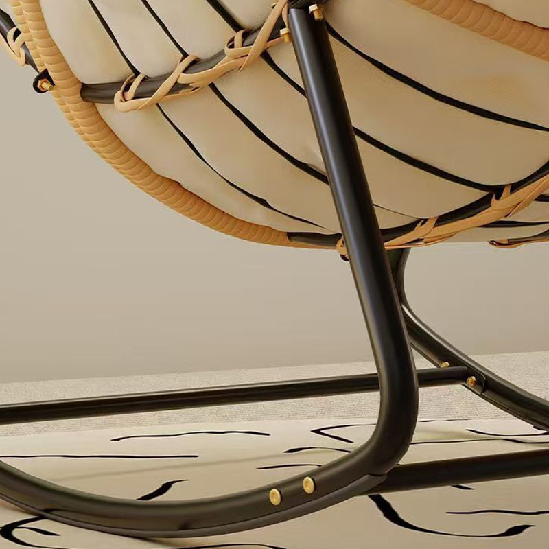 Sillón Mecedora Curvo Nido de Pájaro Moderno Minimalista — Sin Brazos, Tela de Mezcla de Lino, Estructura de Acero al Carbono con Respaldo de Ratán PE, Perfecto para Sala de Estar