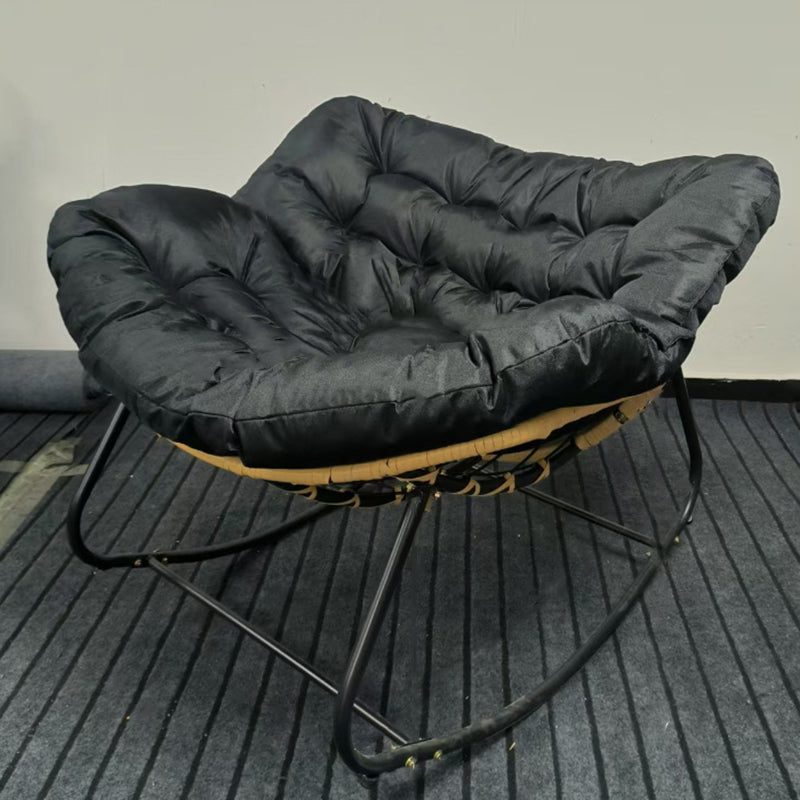Sillón Mecedora Curvo Nido de Pájaro Moderno Minimalista — Sin Brazos, Tela de Mezcla de Lino, Estructura de Acero al Carbono con Respaldo de Ratán PE, Perfecto para Sala de Estar