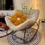 Sillón Mecedora Curvo Nido de Pájaro Moderno Minimalista — Sin Brazos, Tela de Mezcla de Lino, Estructura de Acero al Carbono con Respaldo de Ratán PE, Perfecto para Sala de Estar