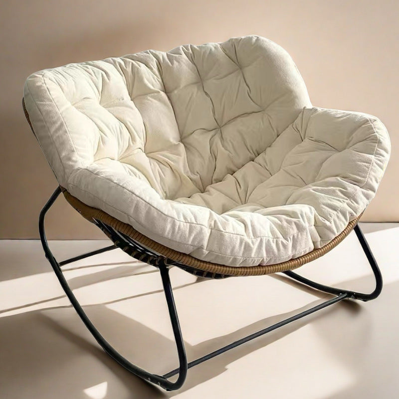 Sillón Mecedora Curvo Nido de Pájaro Moderno Minimalista — Sin Brazos, Tela de Mezcla de Lino, Estructura de Acero al Carbono con Respaldo de Ratán PE, Perfecto para Sala de Estar