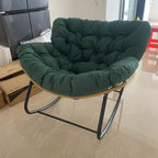 Sillón Mecedora Curvo Nido de Pájaro Moderno Minimalista — Sin Brazos, Tela de Mezcla de Lino, Estructura de Acero al Carbono con Respaldo de Ratán PE, Perfecto para Sala de Estar