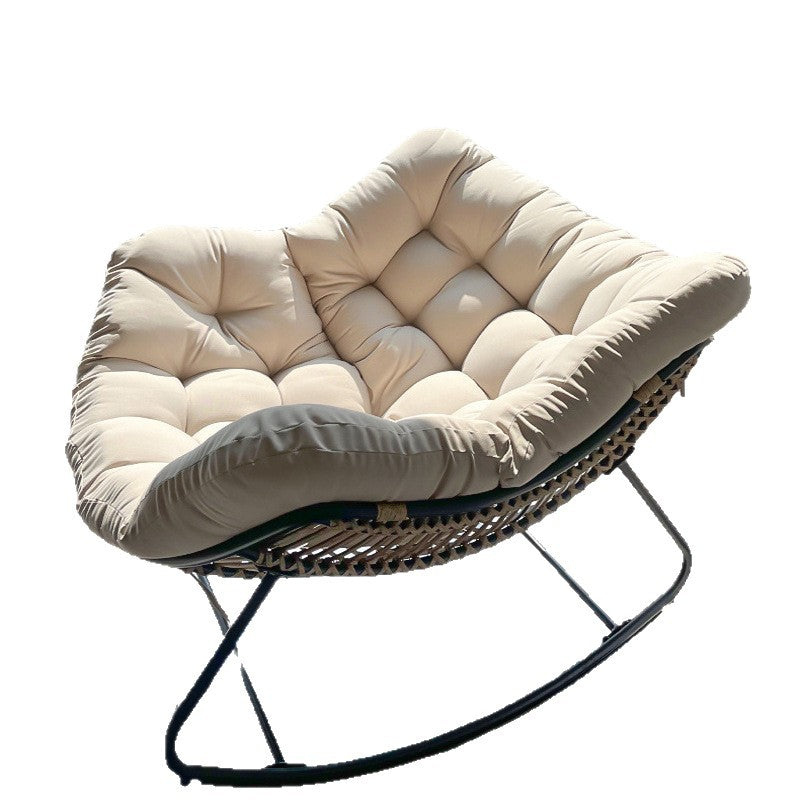 Sillón Mecedora Curvo Nido de Pájaro Moderno Minimalista — Sin Brazos, Tela de Mezcla de Lino, Estructura de Acero al Carbono con Respaldo de Ratán PE, Perfecto para Sala de Estar