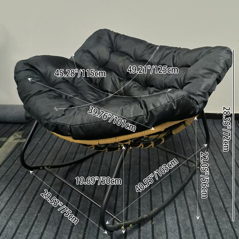 Sillón Mecedora Curvo Nido de Pájaro Moderno Minimalista — Sin Brazos, Tela de Mezcla de Lino, Estructura de Acero al Carbono con Respaldo de Ratán PE, Perfecto para Sala de Estar