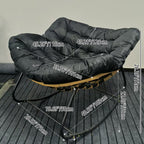 Sillón Mecedora Curvo Nido de Pájaro Moderno Minimalista — Sin Brazos, Tela de Mezcla de Lino, Estructura de Acero al Carbono con Respaldo de Ratán PE, Perfecto para Sala de Estar