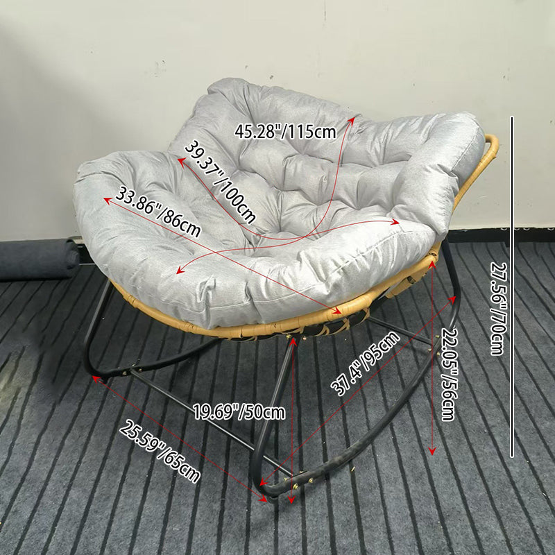 Sillón Mecedora Curvo Nido de Pájaro Moderno Minimalista — Sin Brazos, Tela de Mezcla de Lino, Estructura de Acero al Carbono con Respaldo de Ratán PE, Perfecto para Sala de Estar