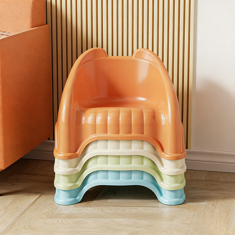Modern Minimalist Curved Bear Design PP Kids Stool – Stackable, Low, Armless, for Living Room