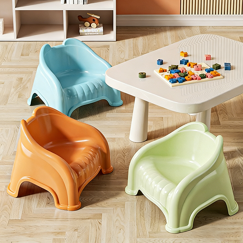 Modern Minimalist Curved Bear Design PP Kids Stool – Stackable, Low, Armless, for Living Room