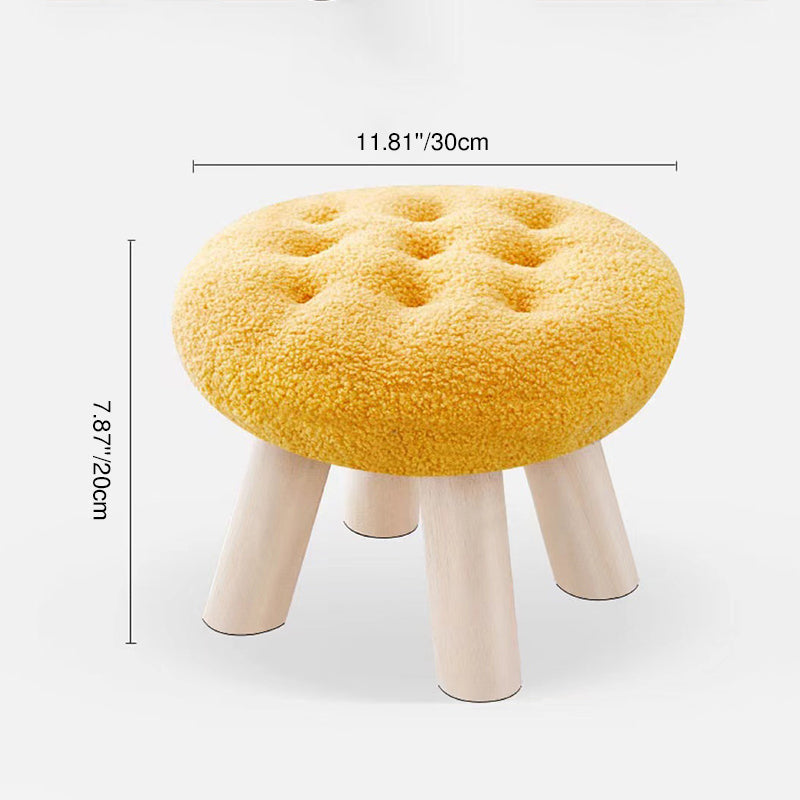 Contemporary Round Cookie-Shaped Teddy Plush Kids Stool – Solid Pine Wood, Low, Backless & Armless, Ideal for the Living Room
