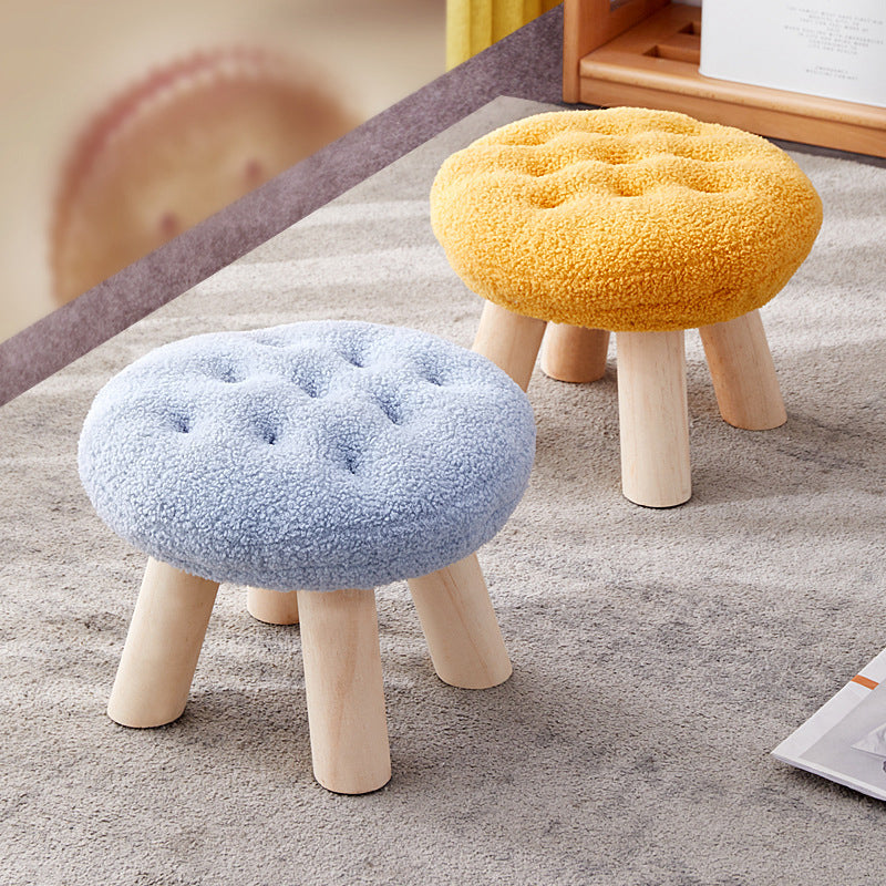 Contemporary Round Cookie-Shaped Teddy Plush Kids Stool – Solid Pine Wood, Low, Backless & Armless, Ideal for the Living Room